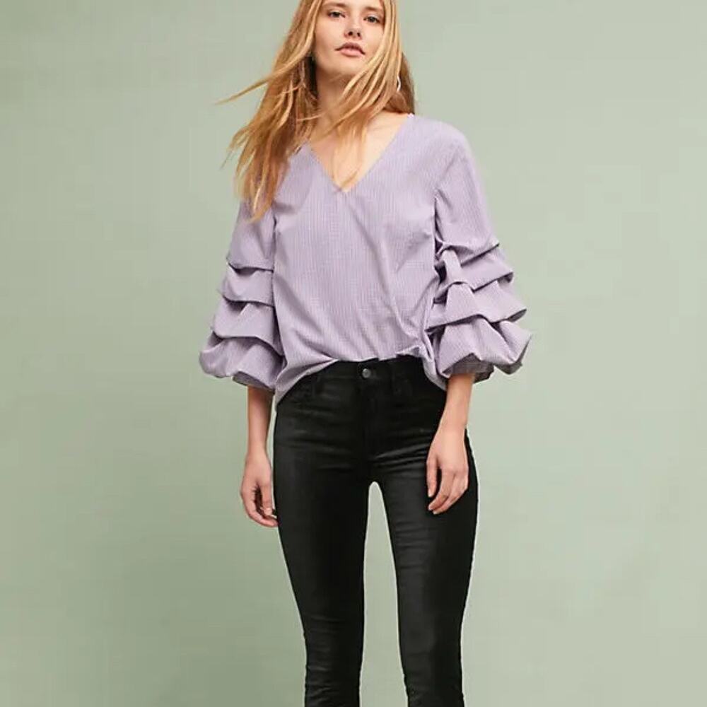 Anthropologie Sunday in Brooklyn Ruffled & Tied Gingham Blouse Sz S